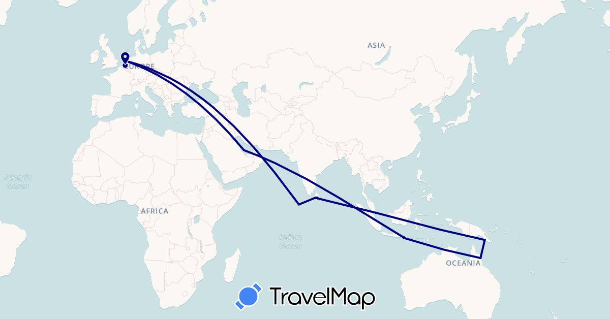 TravelMap itinerary: driving in Australia, Belgium, Indonesia, Sri Lanka, Maldives, Netherlands, Papua New Guinea, Qatar, Singapore (Asia, Europe, Oceania)